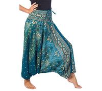 Lofbaz Femmes Peacock Print 2 en 1 Harem Pantalon Combinaison Teal Vert 3XL
