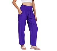 Lofbaz Femmes Rayonne Impression Smocked Taille Boho Harem Pantalon Solid Violet L