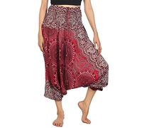 Lofbaz Femmes Rose 2 Smocked Taille 2 en 1 Harem Combinaison Pantalon Bourgogne XL