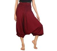 Lofbaz Femmes Solide Smocked Taille 2 en 1 Harem Combinaison Pantalon Bourgogne L