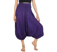 Lofbaz Femmes Solide Smocked Taille 2 en 1 Harem Combinaison Pantalon Violet M