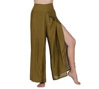 Lofbaz Pantalon de Yoga Palazzo Jambe Fendue pour Femmes Filles maternité été Plage Pyjama Taille Haute Boho Sarouel Femmes Unie Vert S