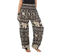 Lofbaz Pantalon Sarouel Femmes Taille Smockée éléphant Noir L