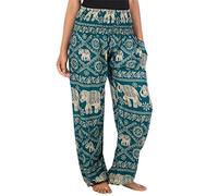 Lofbaz Pantalon Sarouel Femmes Taille Smockée éléphant Vert Sarcelle 2XL