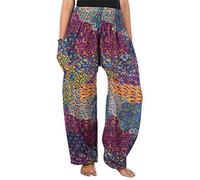 Lofbaz Pantalon Sarouel Femmes Taille Smockée Paon Violet L