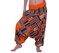 LOFBAZ Sarouel de yoga pour femme Patchwork Boho Hippie Bohème Aladdin Unisexe, Dashiki Orange, Taille Unique