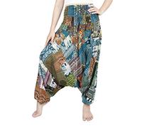 LOFBAZ Sarouel Pantalon de yoga pour femme Patchwork Boho Hippie Bohême Aladdin Unisexe, vert, taille unique plus