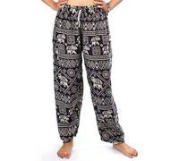 Lofbaz Women's Elephants Stamp Drawstring Harem Boho Pants Noir M