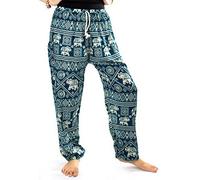 Lofbaz Women's Elephants Stamp Drawstring Harem Boho Pants Teal Vert XL