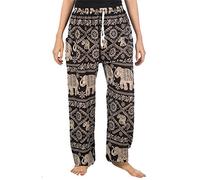 Lofbaz Women's Thai Elephants Drawstring Harem Boho Pants Noir M