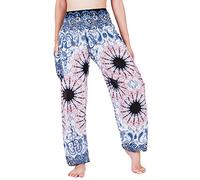 Lofbaz Yoga Boho Pantalon pour Femmes Harem Hippie Vêtements Pyjamas Salon Joggers Vêtements Indien Bohème Danse été Plage Fleur de Mandala Blanc L