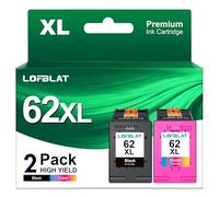 LOFBLAT 62XL Remanufacturée Cartouches d'encre Remplacement pour HP 62 XL pour Envy 5540 5642 5640 7640 5644 5547 5548 5640 5544 7644 5545 5546 OfficeJet 5740 5742 200 250 (Noir Couleur, 2-Pack)