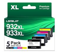 LOFBLAT 932XL 933XL Cartouches d'encre compatibles pour HP 932 XL 933 XL pour HP Officejet 6600 6700 7612 6100 7110 7510 7610 (2 Noir, 1 Cyan, 1 Magenta, 1 Jaune, 5-Pack