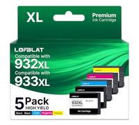 LOFBLAT 932XL 933XL Cartouches d'encre compatibles pour HP 932 XL 933 XL pour HP Officejet 6600 6700 7612 6100 7110 7510 7610 (2 Noir, 1 Cyan, 1 Magenta, 1 Jaune, 5-Pack