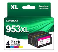 LOFBLAT 953XL 953 XL Cartouches d'encre Remplacement pour HP 953 XL Compatible pour HP Officejet Pro 7720 7740 8725 8720 8730 8210 8715 8710 Multifonction imprimante (Noir Cyan Magenta Jaune, 4 Pack)