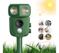 LOFFU Répulsif solaire pour chat, chargement solaire et USB, flash LED, effarouchement à ultrasons rapide avec piquet, répulsif imperméable pour animaux pour renards, chats, chiens, pigeons, etc.
