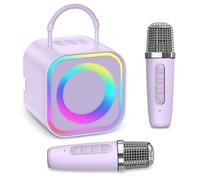 LOFICOPER Machine à karaoké, haut-parleur Bluetooth portable avec 2 microphones sans fil, haut-parleur réglable et volume du microphone, 5 effets vocaux, lumières LED, jouets pour filles et garçons