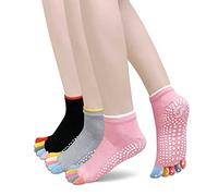 LOFIR Chaussette Yoga Antidérapantes Femme: 3 Paires de Chaussettes à orteils de Pilates AntidéRapantes pour Yoga, Pilates, Barre, Sports, Trampoline, Exercice EU 36-39.
