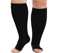 LOFIR Chaussettes de Compression pour Hommes et Femmes: 20-30mmhg Chaussettes de Contention Classe 3 Medicale Graduel Bas De Soutien Compression Orteil Ouvert Mollets Épais Taille Grande Noir 1 Paire