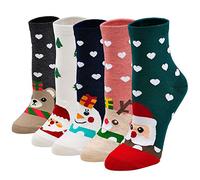 LOFIR Chaussettes de Noël Fantaisie Femmes: Chaussettes Bonhomme de Neige Socquettes Motif à Animaux pour Fille taille 35-4 5 paires
