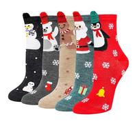 LOFIR Chaussettes de Noël Fantaisie Femmes: Chaussettes Bonhomme de Neige Socquettes Motif à Animaux pour Fille taille 35-4 5 paires