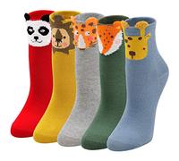 LOFIR Chaussettes Fantaisie Filles Modèle Animal Motif Soquettes - Chat Chien Chaussettes Enfants Drôles et Mignon Soquettes en Coton, Taille 31-34, 5 Paires