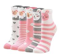 LOFIR Chaussettes Fantaisie pour Enfants Filles avec Motif Animal, Doux Coton, Taille 31-34, 5 Paires