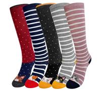 LOFIR Chaussettes Hautes Fille Enfant: Chaussettes Longues en Coton Sans Couture pour Filles - Chaussettes Montantes au Genou avec Kawaii Fantaisie Animaux pour Cadeau 5 Paires Chat Taille 31-34