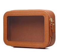 LOFOWN Petite trousse de maquillage transparente et trousse de toilette étanche pour femme, pochette de maquillage pour voiture avec fermeture éclair, marron, Small-1, Trousse de maquillage