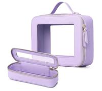 LOFOWN Petite trousse de maquillage transparente et trousse de toilette étanche pour femme, pochette de maquillage pour voiture avec fermeture éclair, violet, L+Slim, Trousse de maquillage de voyage