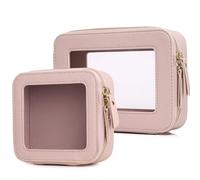 LOFOWN Petite trousse de maquillage transparente et trousse de toilette étanche pour femme, pochette de maquillage pour voiture avec fermeture éclair, rose, M+Mini, Trousse de maquillage transparente