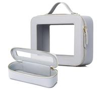 LOFOWN Petite trousse de maquillage transparente et trousse de toilette étanche pour femme, pochette de maquillage pour voiture avec fermeture éclair, gris, L+Slim, Trousse de maquillage de voyage