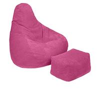 Loft 25 Fauteuil Poire à Dos Adulte | Tissu Velours côtelé pour Salon d'intérieur et Salle de Jeu | Doublure Interne | Design Ergonomique pour Le Soutien du Corps (Pouf + Tabouret, Pink)