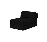 Loft 25 Futon Pliable Jumbo Cord Single Z-Bed Matelas Sofa | Sleepover Guest Salon | Soft et Confortable Chaise | léger et Durable | Qualité Cordon Tissu Meuble (Noir)
