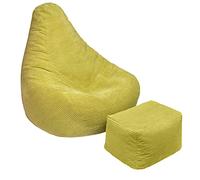 Loft 25 Pouf ergonomique d’intérieur en forme de poire à dossier haut pour adulte en tissu velours côtelé et doublure intérieure avec repose-pieds Vert citron