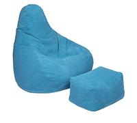Loft 25 Pouf ergonomique d’intérieur en forme de poire à dossier haut pour adulte en tissu velours côtelé et doublure intérieure avec repose-pieds Bleu sarcelle