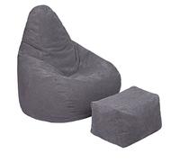 Loft 25 Pouf poire pour adulte | Tissu en velours côtelé pour intérieur salon | Doublure intérieure | Design ergonomique pour le soutien du corps (pouf + repose-pieds, anthracite)