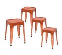 LOFT CUIR - Lot 4 Tabourets Métalliques Coloris Cuivre et Revêtement Cuir - Altobuy Orange