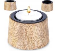 LoftStyle Bougeoir Bois Métal Noir 6x4cm Déco