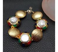 LOFWSGPRX 28mm Cultured White Coin Pearl Gold Plated 26mm Brushed Bead Bracelet Jewelry Mother'S Gift