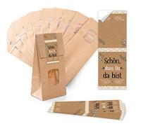 Logbook Publisher Petit sac de fond en bloc marron de qualité alimentaire avec Fenster + banderoles Beaux You DA BIST dentelle noire blanche cadeau invité cadeau mariage 25 pièces
