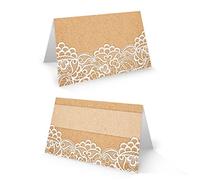Logbuch-Verlag 100 cartons de Table en Papier Kraft Marron imprimé avec Dentelle Blanche - décoration Cartes pour inscrire de Noms - Style Vintage élégant - Marriage Anniversaire