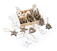 Logbuch-Verlag 24 pendentifs en Bois de Couleur Marron et Blanc - cœur + Arbre + étoile - décoration de Noël