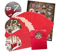 Logbuch-Verlag 24 petits sachets de couleur rouge + autocollants avec les chriffres 1 à 24 - bricoler un calendrier de l'Avent
