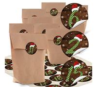 Logbuch-Verlag 24 sachets 14 x 22 x 5,6 cm marron + 24 autocollants 4 cn avec de chiffres 1 - 24 - calendrier de l'avent à faire soi-même
