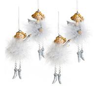 Logbuch-Verlag 4 pendentifs ange en argent blanc pour Noël 11,5 cm élégants avec plumes en peluche ange gardien cadeau