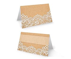 Logbuch-Verlag 50 cartons de table en papier kraft marron imprimé avec dentelle blanche - décoration cartes pour inscrire de noms - style vintage élégant - marriage anniversaire