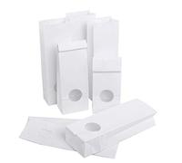 Logbuch-Verlag 50 petites pochettes en papier blanches AVEC FENÊTRE intérieures avec film 8 x 5 x 24,5 cm résistantes aux aliments Sachets à fond plat pour thé Sachets pour biscuits Sablé