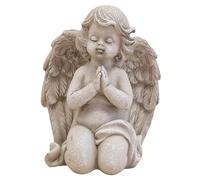 Logbuch-Verlag Ange funéraire assis priant gris 9,5 x 8 x 12 cm en polyester - Décoration funéraire pour cimetière et lieu commémoratif