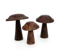 Logbuch-Verlag Champignons décoratifs en Bois, Lot de 3: Figurines Automne rustiques 13-18 cm, décoration Table fenêtre et étagère, déco Maison Naturelle Champignon Marron, idée Cadeau chaleureuse